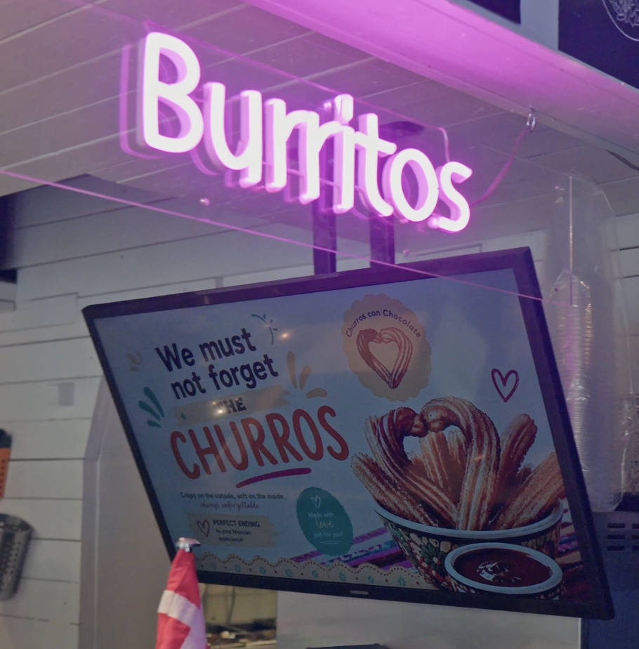 Neon-skilt: Burritos hos Taco Pop